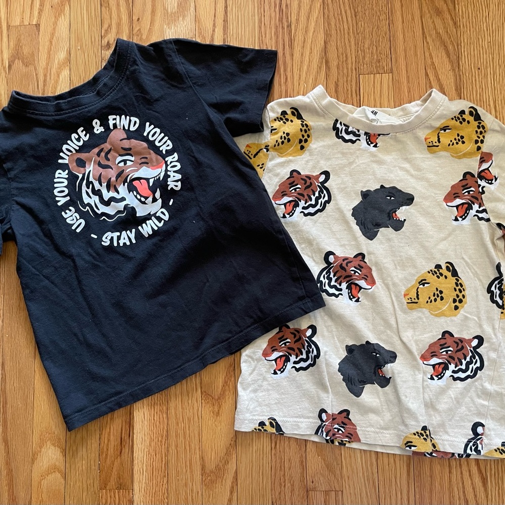 H&M Wild Tiger Graphic T-Shirts - Black & Cream